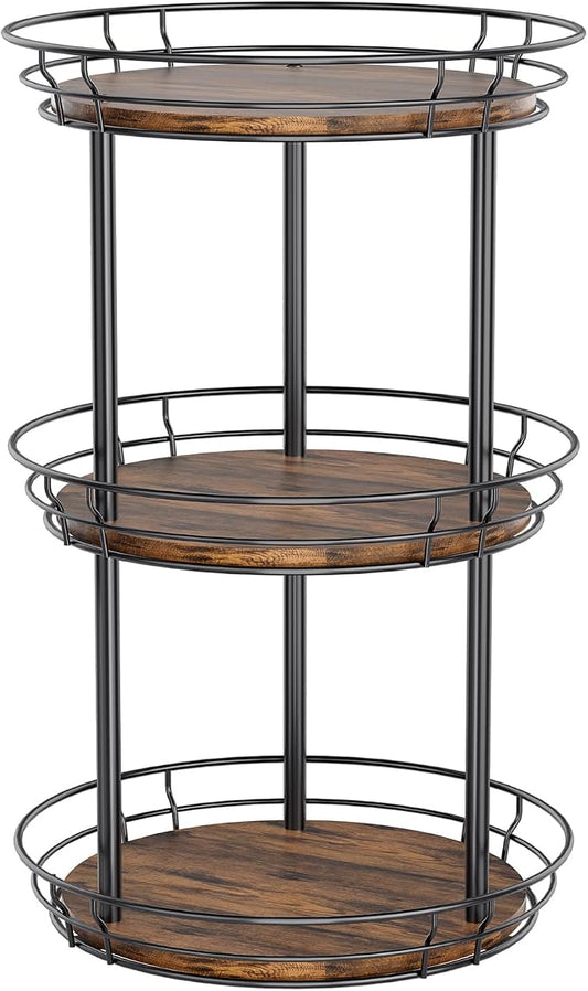 LAMU 10'' Lazy Susan Turntable Organizer, 3 Tier Round Rotating Spice Rack Organization for Kitchen Cabinet and Countertop, Wooden Lazy Susan for Table Top, Pantry, Bathroom, Vanity, Home Decor