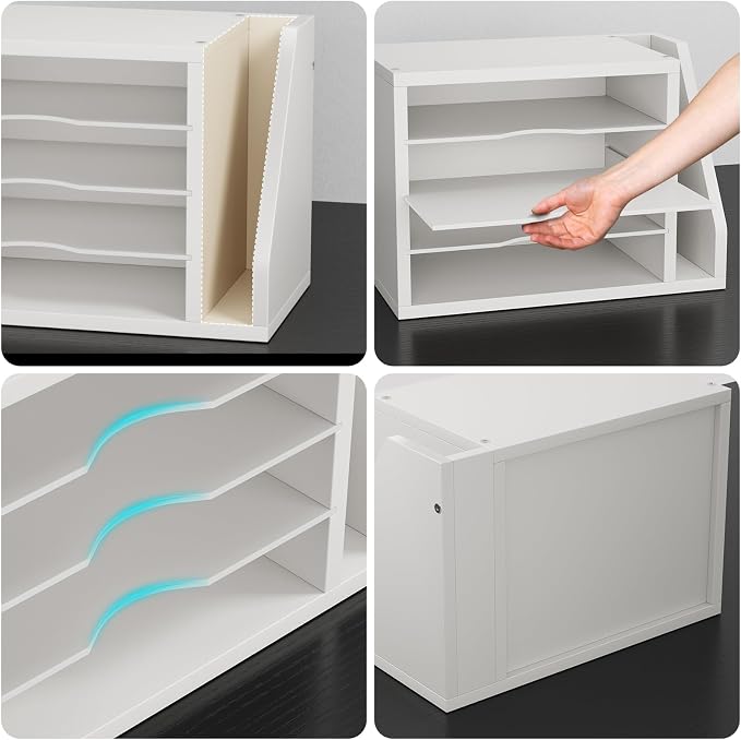 Creso hom Mail Sorter, File Organizer Desktop, Wood Desk Organizer with 3 Adjustable Shelves, Mail Holder for Office, Home, Letter Sorter File Holders for Envelopes, Mail Supplies Magazines, White | Mail Sorter, File Organizer Desktop, Mail Holder for ...