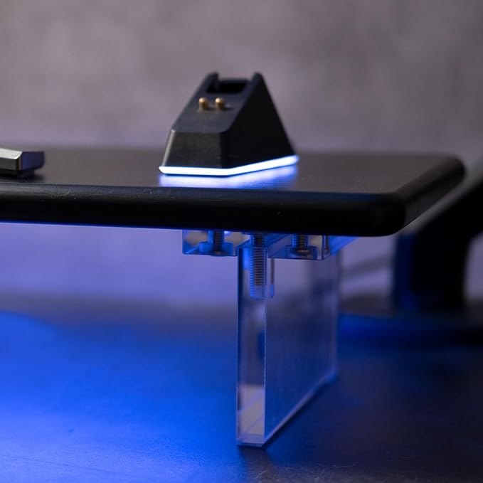 Bamboo Monitor Stand, Desk Shelf with Acrylic Legs and RGB Lights | 31.5-Inch Wide, 3.3-Inch Clearance, Fits Monitor, Laptop, Printer and Speakers for Small Desks
