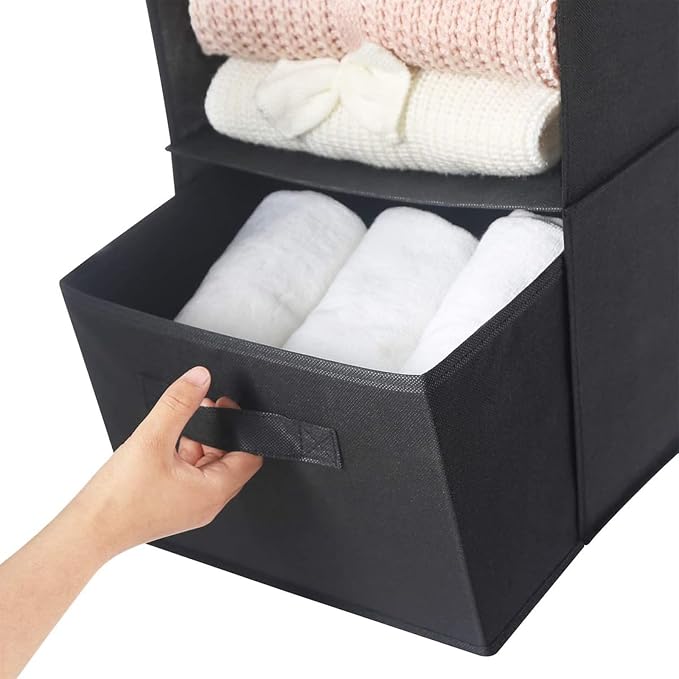 MAX Houser 2 Drawer Hanging Closet Storage Organizer, Black | For Socks, Underwear & Sweaters, Space Saving Vertical Storage for Bedroom Wardrobe, Sturdy Breathable Fabric Construction