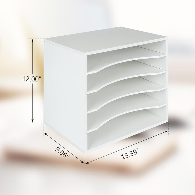 EMERIT Paper Organzier Wood Desktop Organizer Storage Letter Tray File Sorter with Adjustable Shelves for Home Office