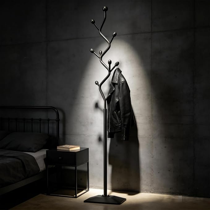 Coat Rack Freestanding Metal Tree Coat Rack Stand with Hooks, Modern Standing Hat Rack for Entryway Hallway Bedroom Office (black)