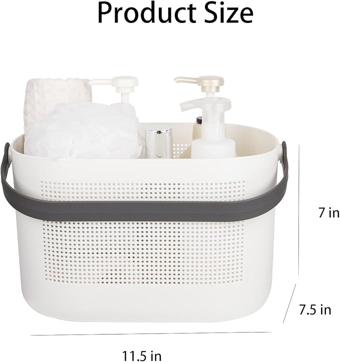 Plastic Portable Shower Caddy Basket, Storage Organizer with Handle, Grey | Bottom Drain Holes, Keep Dry, Sturdy and Durable, Easy to Carry for Bathroom, Kitchen, Dorm Room, RV, College
