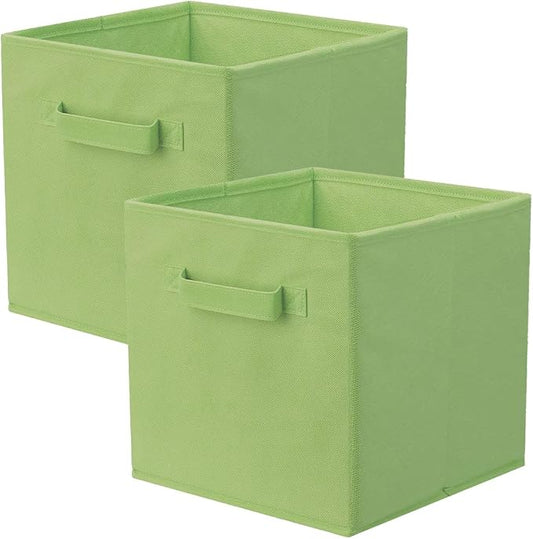 PowerKing Collapsible Storage Cubes, Farbic Storage Bins, Green, 2 Pack | Sturdy, Lightweight, Easy Pull Handle, Closet & Shelf Organizer, Clothes and Toys Storage, 10.5'' x 11'' x 10.5''