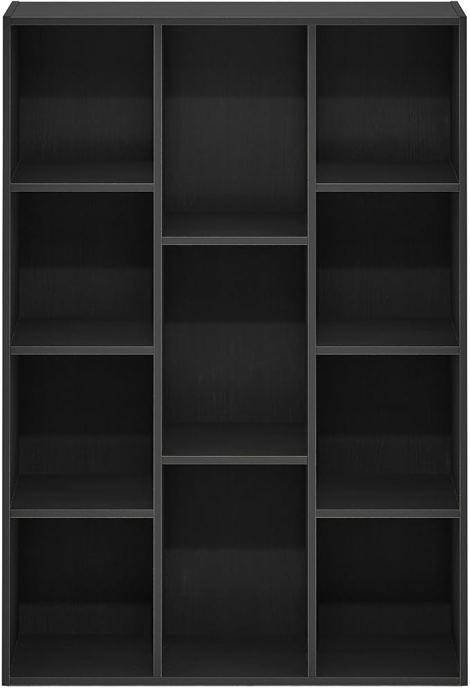Furinno LUDER Book Shelf, 11-Cube Bookshelf, Reversible Bookcase, 9.4 x 29.1 x 41.7, Easy Assembly, for Living Room, Bedroom, Home Office, Blackwood