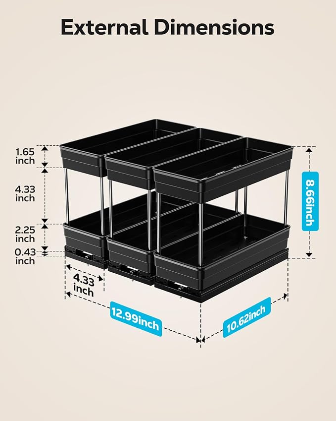 Nieifi 2 Tier Vertical Spice Rack Pull Out for Cabinet-4-1/3 inch Wide | ABS material,spice pull out organizer for cabinet,two installation methods,suitable for cabinets and countertops