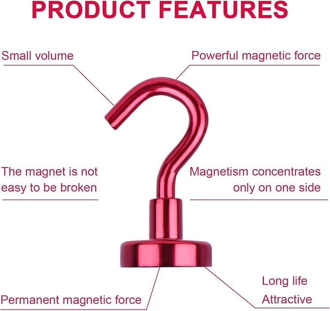 DIYMAG Magnetic Hooks 20pcs 30lbs Cruise Essentials 2026 Magnet Hook Red | Neodymium Heavy Duty Strong Magnets Hanging Ship Cabins Refrigerator Fridge Classroom Beach Vacation Kitchen Grills Home Tool