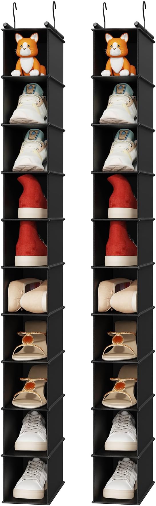 MAX Houser 2 Pack 10 Tier Foldable Hanging Shoe Organizer, Hanging Shoe Storage Shelf, Black