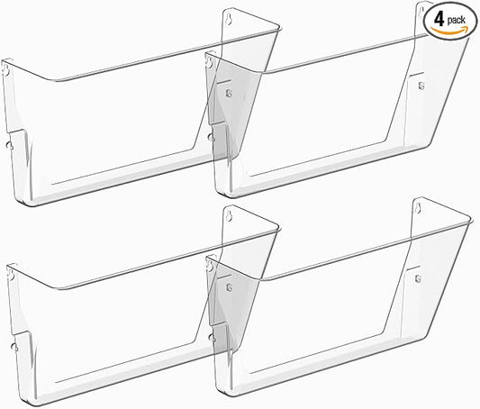 Gawerk Clear Acrylic Single Pocket, Plastic Hanging Wall Mount File Holder for Office Home (Clear, 4 Pack)