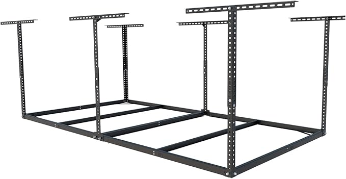 FLEXIMOUNTS 4x8 Overhead Garage Storage Rack, Without Decking, Black | 600 lbs capacity, Adjustable height, Heavy-duty steel, Ceiling mounted, Garage organization, Lite Series