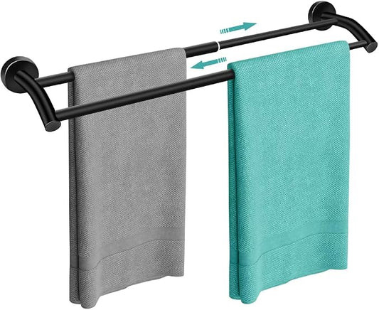 MGahyi Black Telescopic Double Towel Bar Wall Mount 14.5-24.8Inch | Rustproof Towel Rack with Widened Spacing, Scratch-resistant & Durable for Bathroom Kitchen RV
