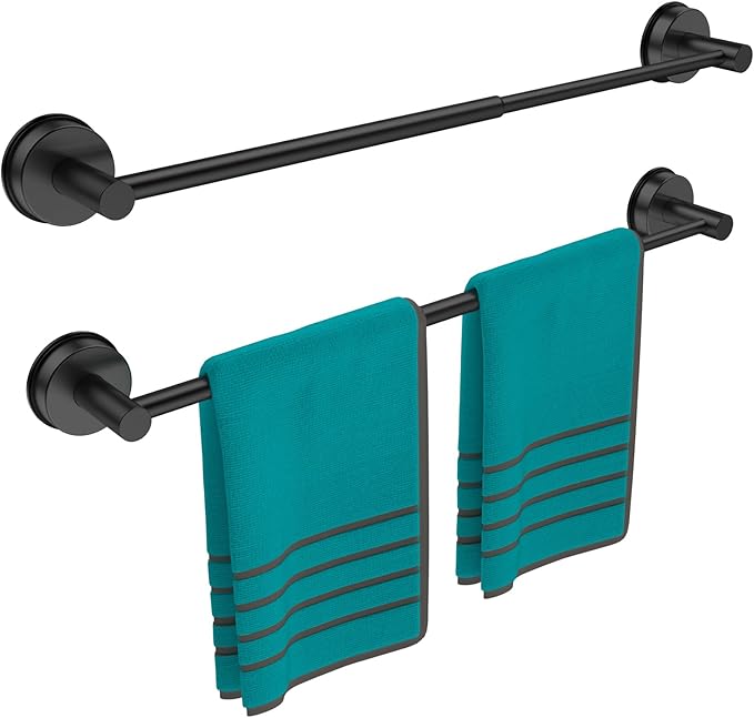 Towel Bar for Bathroom Wall,Adjustable 17~29 Inch Towel Racks for Bathroom Wall Mounted, Towel Holder for Glass Shower Door,Apparment Essentials,Home Decor-Black(2pcs)