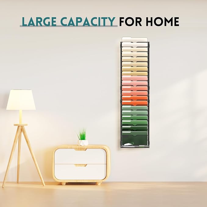 SUPEASY 21 Tier Wall File Organizer, Hanging Wall Mounted Mail Organizer with Label Slots, Metal Mesh File Holder Magazine Rack for Office, Home, School or Classroom, Black