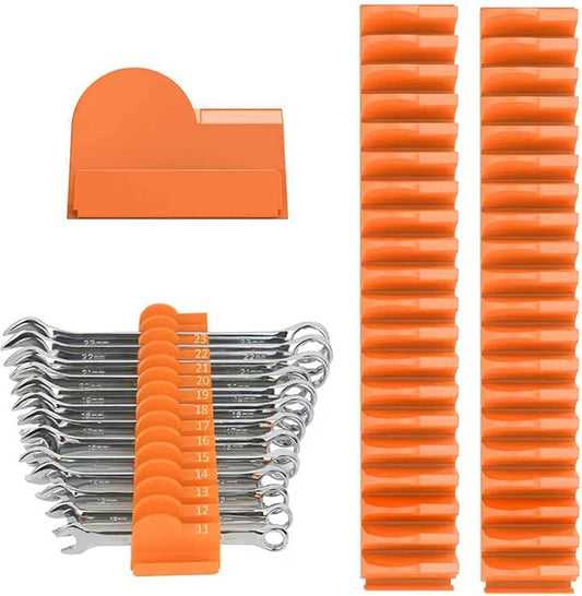 52 pcs Modular Wrench Organizers for Tool Drawers - Wrench Rack with Metric&SAE Labels, Perfect Tool Storage Holder. Gift for Father and Boyfriend (Orange)