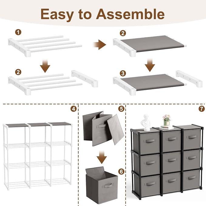 Briwooody 9 Cube Storage Organizer Storage Bins Shelf,Grey