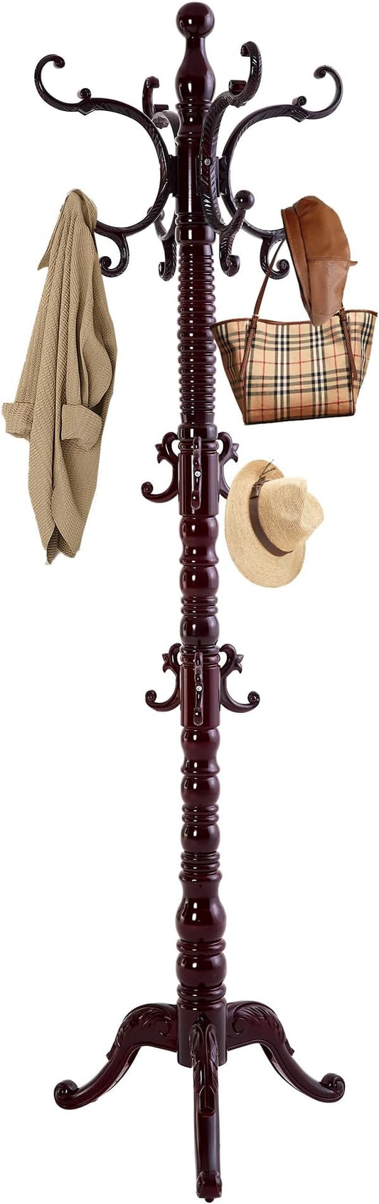 Wooden Coat Rack Freestanding, Solid Wood Coat Rack Stand with 14 Hooks, Vintage Heavy Duty Coat Racks,Standing Coat Jacket Hanger Tree Stand for Corner, Office, Entryway