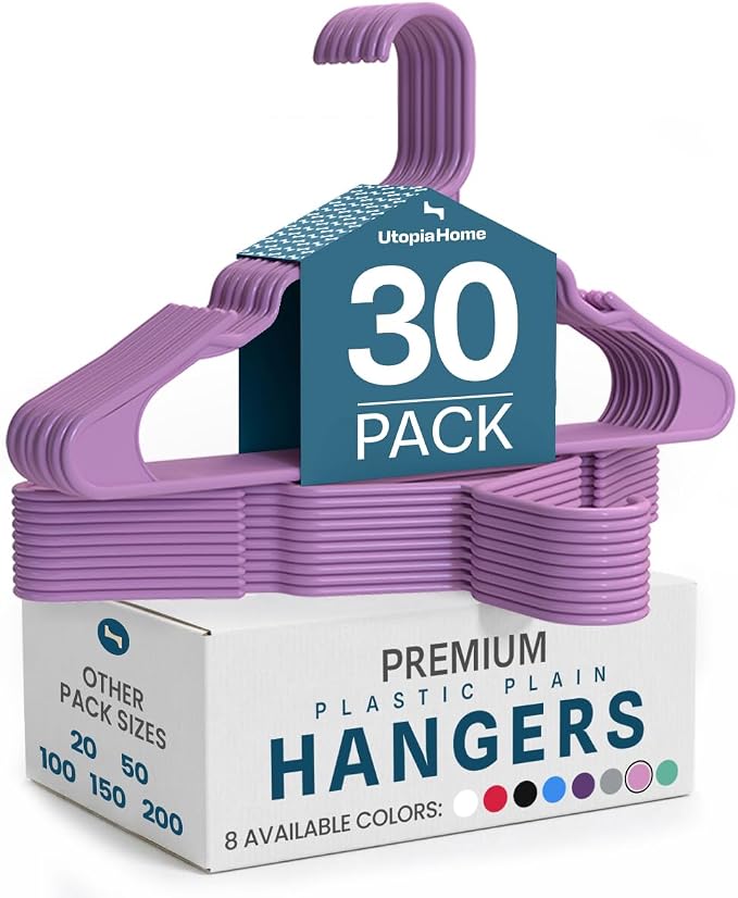 Utopia Home Plastic Hangers 30 Pack – Space Saving Clothes Hanger Pink | Durable & strong | Closet organizer & storage | Ideal for apartments, dorms & stocking stuffers