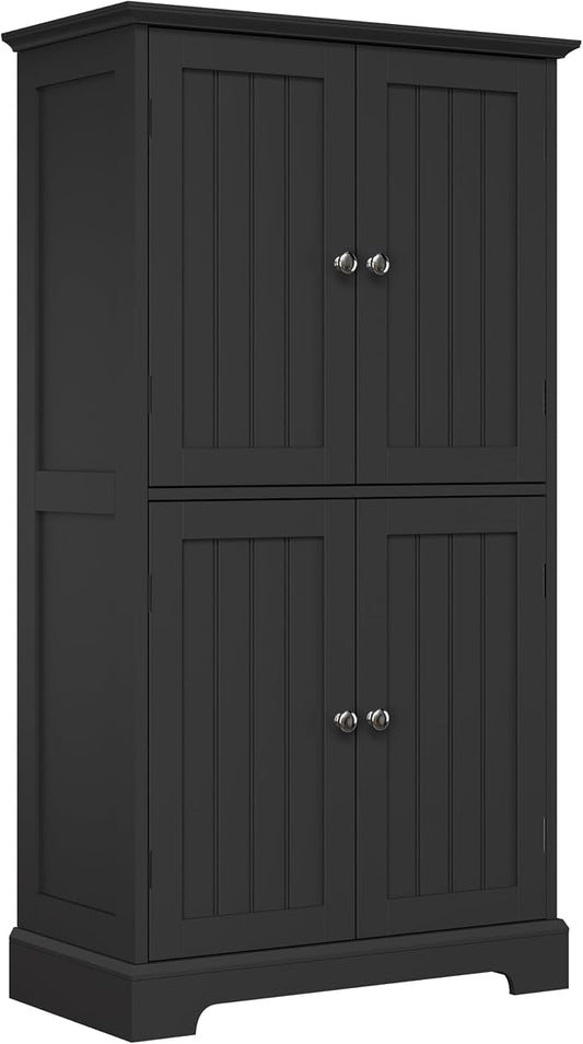 ChooChoo Bathroom Floor Cabinet with Adjustable Shelves | Bathroom Storage Cabinet, 4 Doors, Freestanding Cupboard for Living Room, Kitchen Pantry, Black