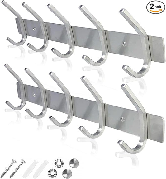 GlazieVault Coat Rack Wall Mount - Stainless Steel (2 Pack) - Heavy Duty Hooks for Hat, Towel, Robes, Jacket, Clothes - Bathroom, Entryway Hanger