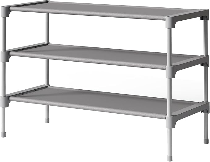 Kitsure Shoe Rack - Non-Woven Shoe Rack Shelf, Shoe Organizer for Closet, Entryway, Garage & Corridor, Stackable Shoe Shelves, 27.5" Wide - 3 Tier, Grey | Shoe Organizer for Closet, Entryway, Garage, Stackable Shoe Shelves, college dorm&apartment essen...