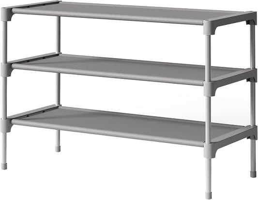 Kitsure Shoe Rack - Non-Woven Shoe Rack Shelf, Shoe Organizer for Closet, Entryway, Garage & Corridor, Stackable Shoe Shelves, 27.5" Wide - 3 Tier, Grey | Shoe Organizer for Closet, Entryway, Garage, Stackable Shoe Shelves, college dorm&apartment essen...
