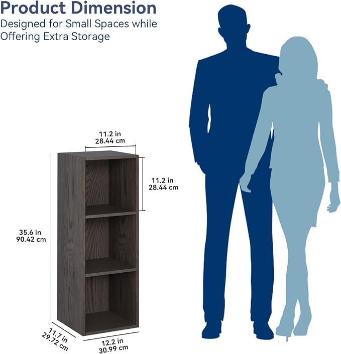 Whitmor 3 Cube Bookcase, 3 Tier Stackable MDF Bookself, Open Storage Display Organizer, Storage Cabinet for Living Room, Bedroom, Home, Office, 12.2" L x 11.7" W x 35.6" H, Espresso