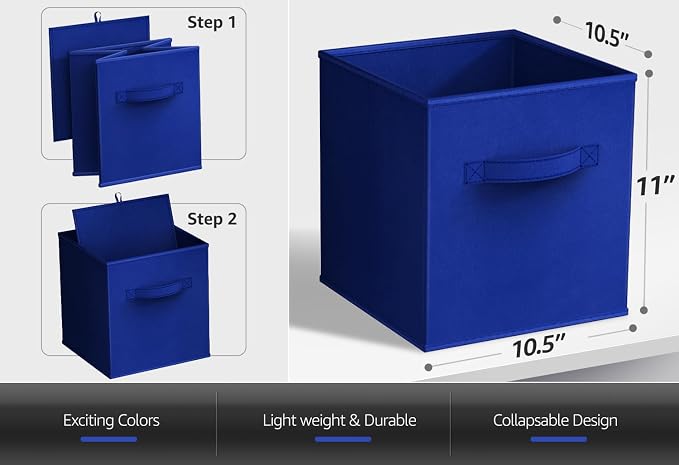 Sorbus 11 Inch Fabric Storage Cubes - Sturdy Collapsible Bins With Handle - 6 Foldable Baskets for Organizing Clothes, Toys, Books - Multi Colored Storage Baskets for Shelves, Kids Room, Closets