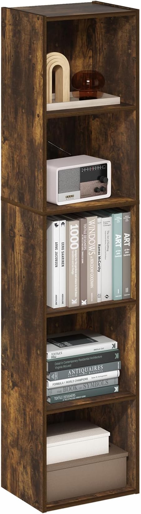 Furinno PASIR Book Shelf, 5-Tier Modern Bookshelf, Open Shelves Bookcase 9 x 12 x 52, Easy Assembly, for Living Room, Bedroom, Home Office, Amber Pine