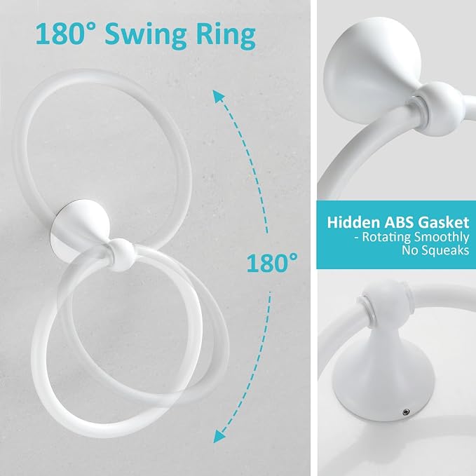 BGL Bathroom Accessories Set, White Paint Expandable Towel Bar 4-Piece Bathroom Accessory Set Wall Mounted Towel Ring Robe Hook Toilet Paper Holder Towel Holder