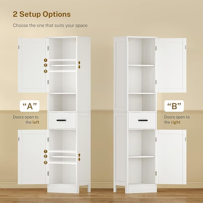 67" H Bathroom Storage Cabinet with Barn Doors & Adjustable Shelves, Bathroom Cabinet with Drawer, Narrow Bathroom Storage Unit, Floor Cabinets for Living Room, Kitchen, White