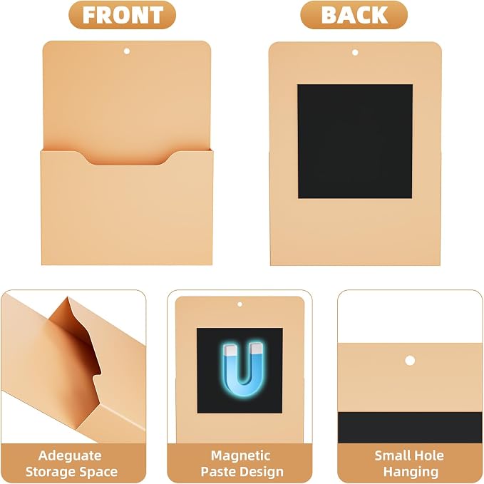 Marbrasse 2 Pack Magnetic File Holder - Paper Holder, Pocket Organizer,Hanging Wall File Organizer Office Supplies Storage, Magazine Mail Organizer Case for Notebooks,Planners,Letter (Orange)