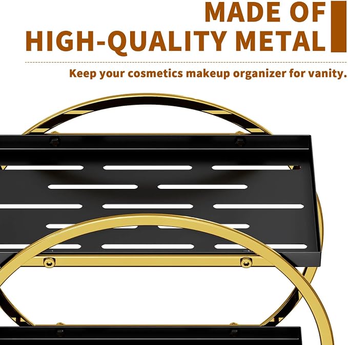Makeup Organizer Vanity, Black Gold Perfume Organizer for Dresser | 2-Tier Bathroom Counter Organizers, Bathroom Countertop Shelf, Skincare Storage Perfume Stand, Vanity Trays Cosmetic Display