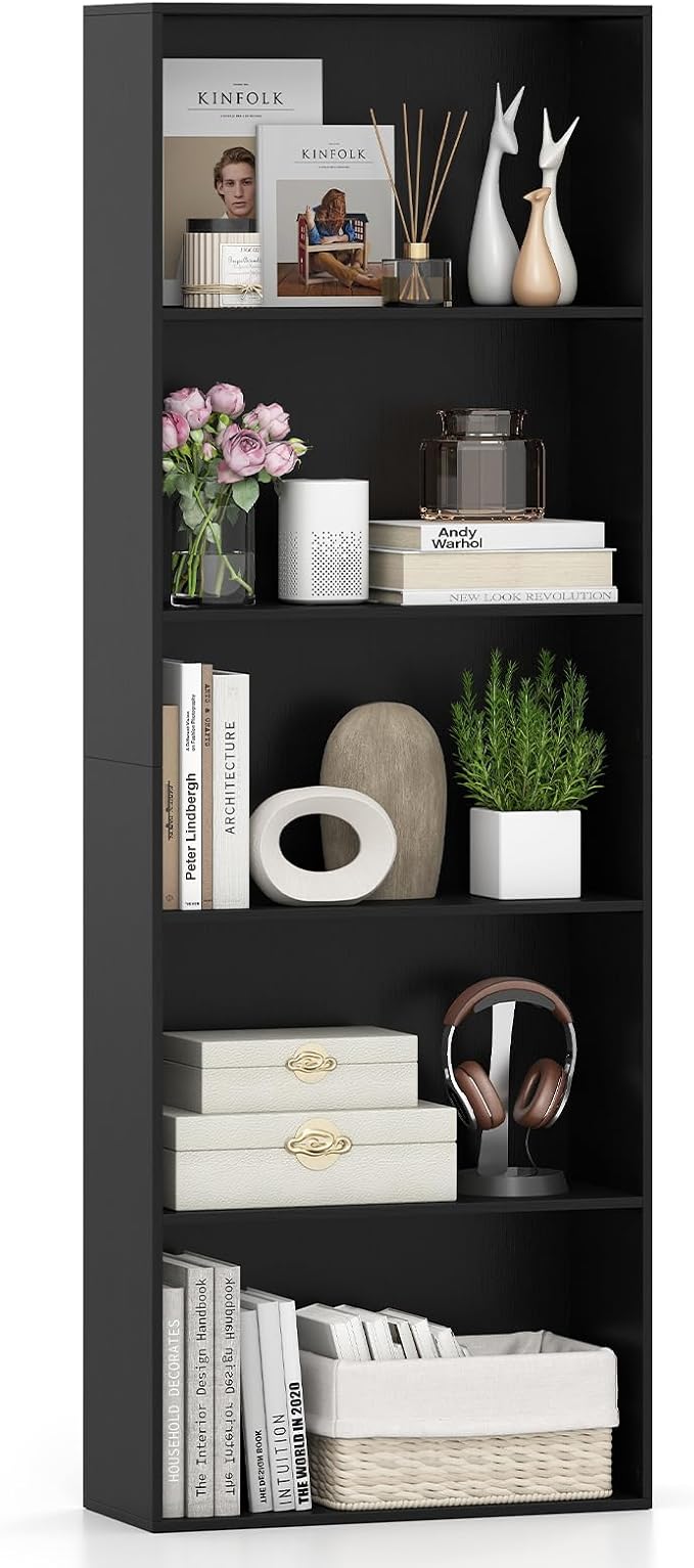 Giantex 5-Tier Bookshelf, Freestanding Bookcase with 5 Open Shelf, Modern Display Shelf, Storage Organizer for Living Room Bedroom Home Office, Black