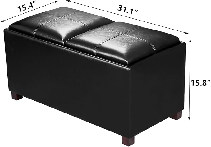 Adeco 31 Inches Storage Ottoman Bench, Non-Folding End of Bed Foot Rest Stools Ottoman with Thicker Foam Padded Seat, Upholstered Storage Chest for Living Room, Entryway, Bedroom