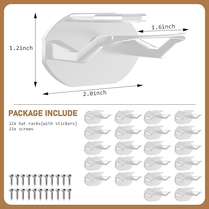 Niunuerga 48 Pack Adhesive Hat Hooks for Wall, Super Strong Hat Rack for Baseball Caps, Minimalist Hat Organizer Display for Home Decor, Hat Hangers Holder for Wall, Door, Closet, No Drilling (White)