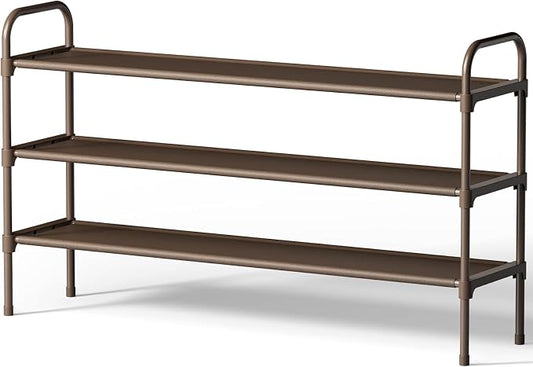 Kitsure Extra-Long Shoe Rack for Closet, 39.0" Wide - 3 Tier, Brown | Shoe Organizer for Front Door Entrance, Stackable Shoe Shelf, Closet Organizers and Storage