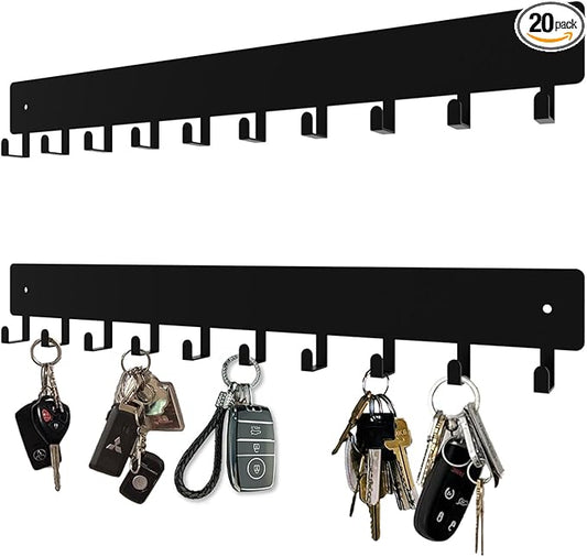 14inch Wall Key Holder with 10 Hooks(2 Sets), Metal Key Rack Wall Mount for Keys, Bags and Leashes, Key Hanger for Decorative Organizer Apartment，Entryway,livingroom,Black