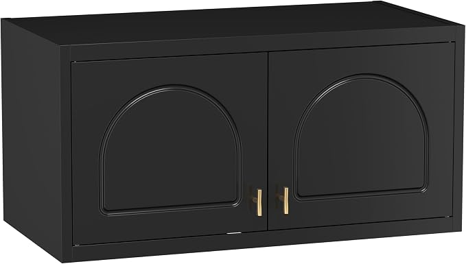 Polup Metal Wall Cabinet, Overhead Cabinet for Wardrobe | Small Upper Storage Cabinet for Bedroom, Living Room, Black, 18" D x 32" W x1 5" H - Assembly Required