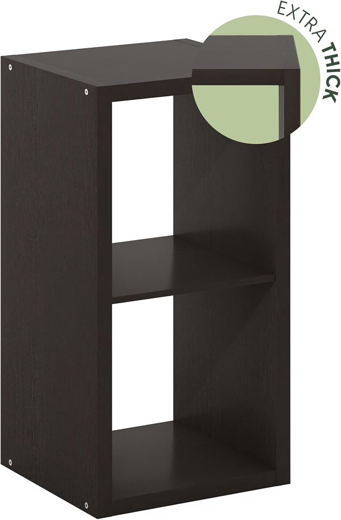 Furinno CUBICLE 2-Cube Book Shelf, Extra Thick Frame Bookshelf, Dark Oak | 14.6" x 16" x 30", Horizontally & Vertically Reversible Bookcase with Open Back, for Living Room, Bedroom, Home Office
