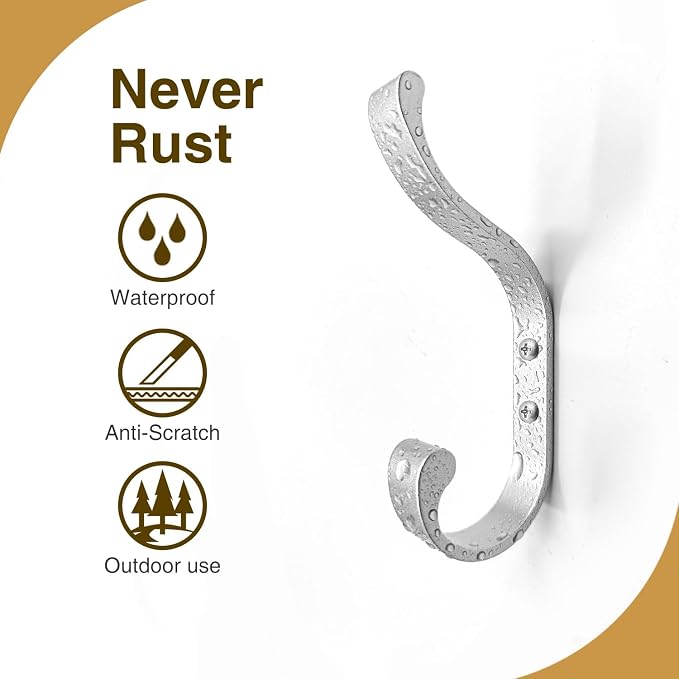 bussdis Coat Hooks Wall Mount for Hanging - Heavy Duty Backpack Hooks for Wall, Hold up to 30 lbs, Large Hanger Hooks for Towels, Purses, Clothes, Mudroom, Bathroom, Door, Silver, 4 Pack