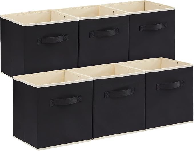 Lifewit Storage Cubes, Foldable Decorative Fabric Storage Baskets for Organizing Home Organizers with Handles for Shelves, Closet, 11 Inch Bins, 18L Black, 6 Packs