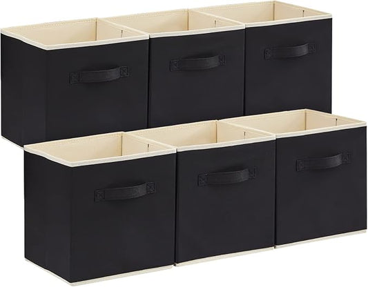 Lifewit Storage Cubes, Foldable Decorative Fabric Storage Baskets for Organizing Home Organizers with Handles for Shelves, Closet, 11 Inch Bins, 18L Black, 6 Packs