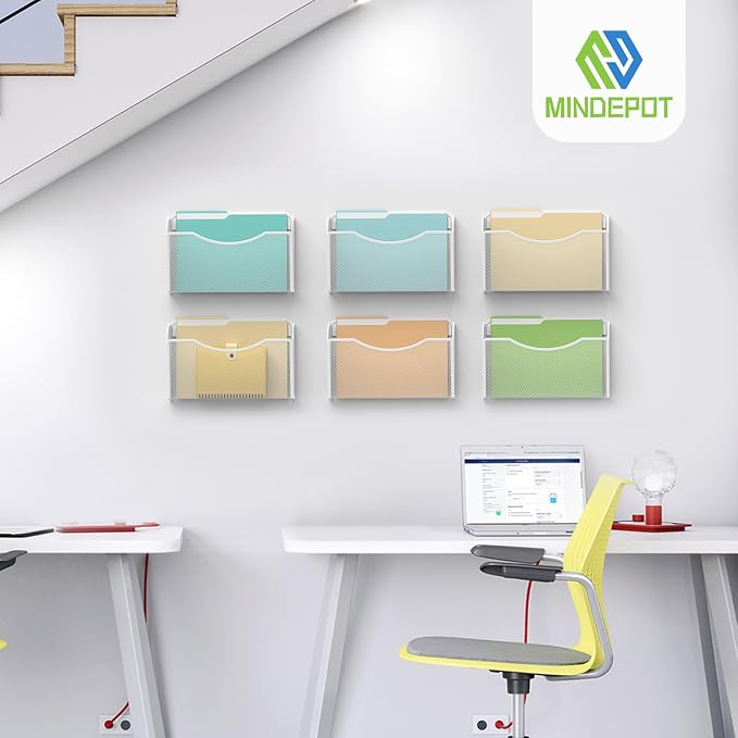 MINDEPOT Wall File Organizer, Hanging Wall File Holder, 3 Pack, Black | Heavy Duty Iron, Metal Mesh Wall Mount, Single Pocket, Mail Organizer, for Office School Classroom Home, Letter A4 Size