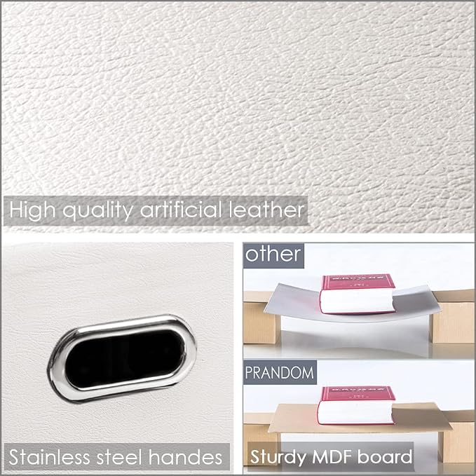 PRANDOM Large Collapsible Storage Box with Lid [1-Pack] Leather Fabric Foldable Storage Bin Organizer Container Basket Cube with Cover for Home Bedroom Closet Office Nursery White (17.7x11.8x11.8)