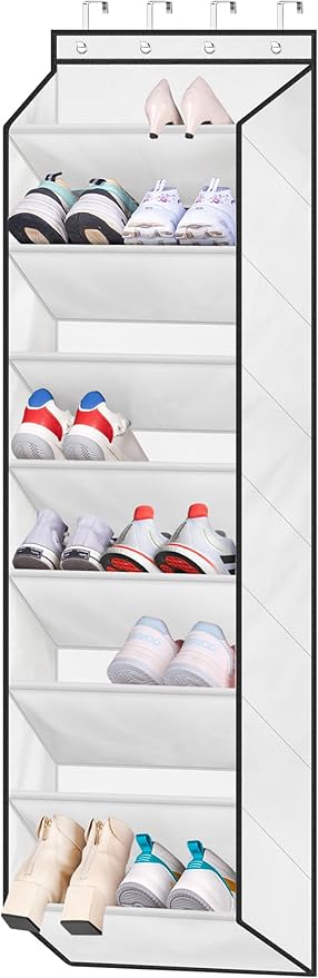 SLEEPING LAMB Over The Door Shoe Organizer for Closet with Large Deep Pockets, Narrow Shoe Rack for Door Hanging Boots Storage, White