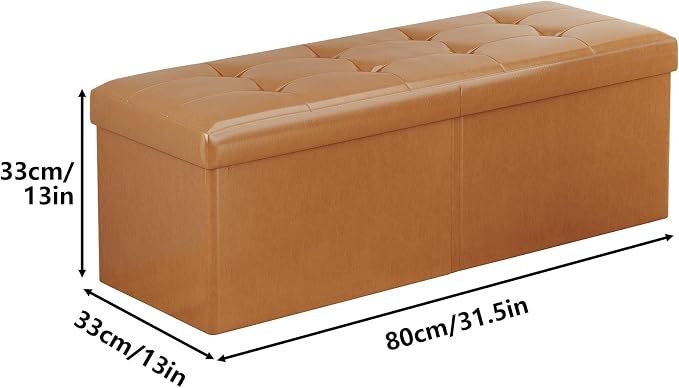 JIUYOTREE 31.5 Inch Foldable Storage Ottoman Bench for Bedroom, Retro Brown | Foldable Footstool, Multi-Functional Foot Rest, End of Bed Bench, Large Hidden Storage Space, Storage Chest For Living Room