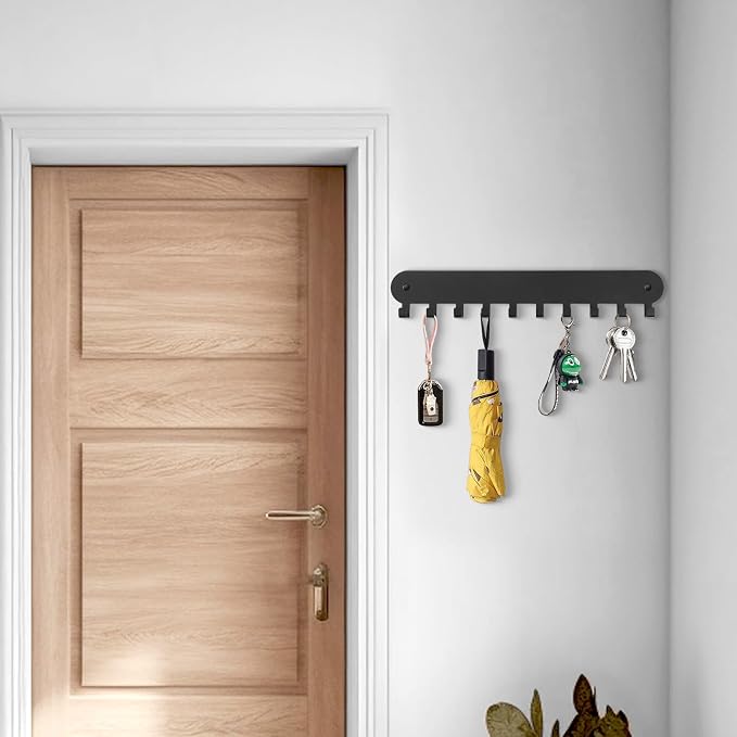 1 Pack Key Holder for Wall,Key Hooks with 10 Hooks, Black | Key Holder Wall Mount Self Adhesive Key Rack for Wall No Drill for Living Room, Kitchen, Bathroom, Garage