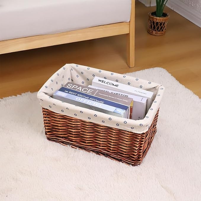 Wicker with lining storage basket, suitable for shelves, kitchen, bathroom. (Medium)