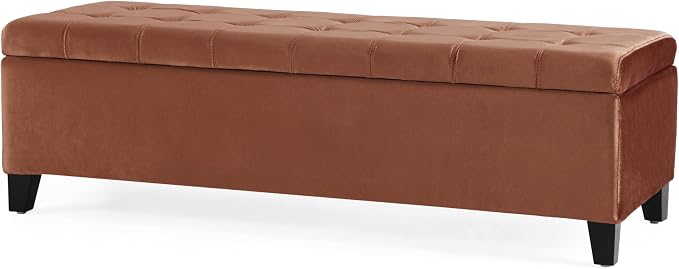 Upholstered Storage Ottoman Bench, End of Bed Bench with Storage Chest, Foldable Foot Rest with Legs for Living Room, Bedroom, Entryway, Dark Gray (Blush)