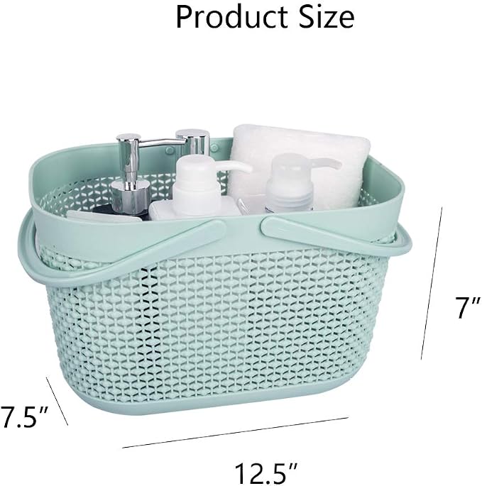 Plastic Portable Shower Caddy Basket, Storage Organizer with Handle, Blue | Bottom Drain Holes, Keep Dry, Sturdy and Durable, Easy to Carry for Bathroom, Kitchen, Dorm Room, RV, College